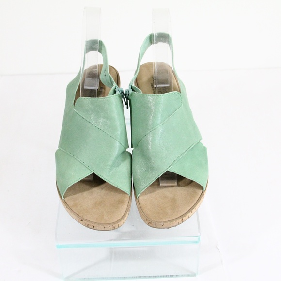 Sesto Meucci Sandals sz 10 Women Shoes Wedge Heel Green Leather Sylke - Picture 4 of 10